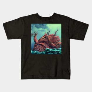 Digital Painting Of a Mythical Deep Ocean Creature Attack Kids T-Shirt